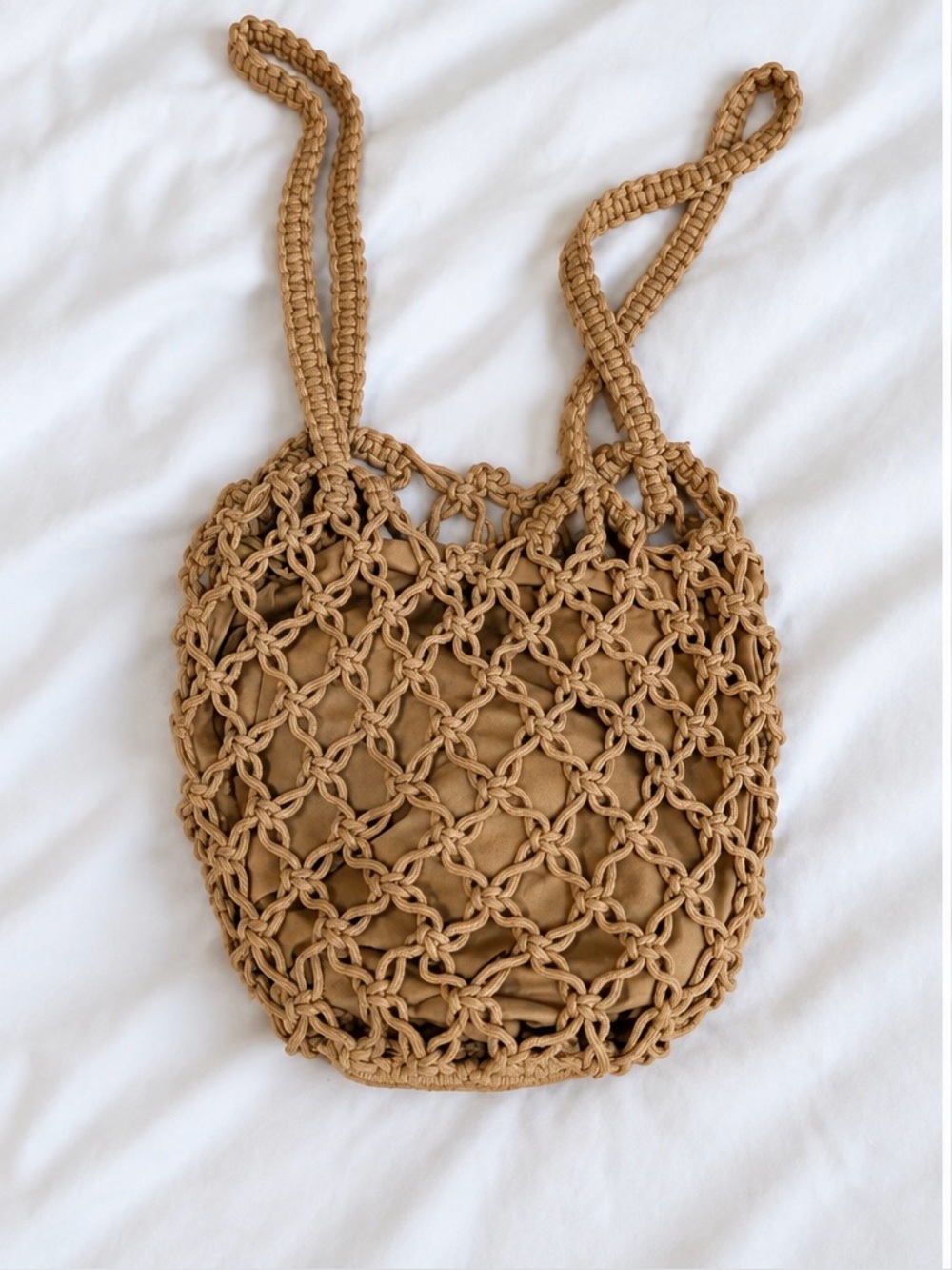 Handwoven Macramé Tote Bag in Tan
